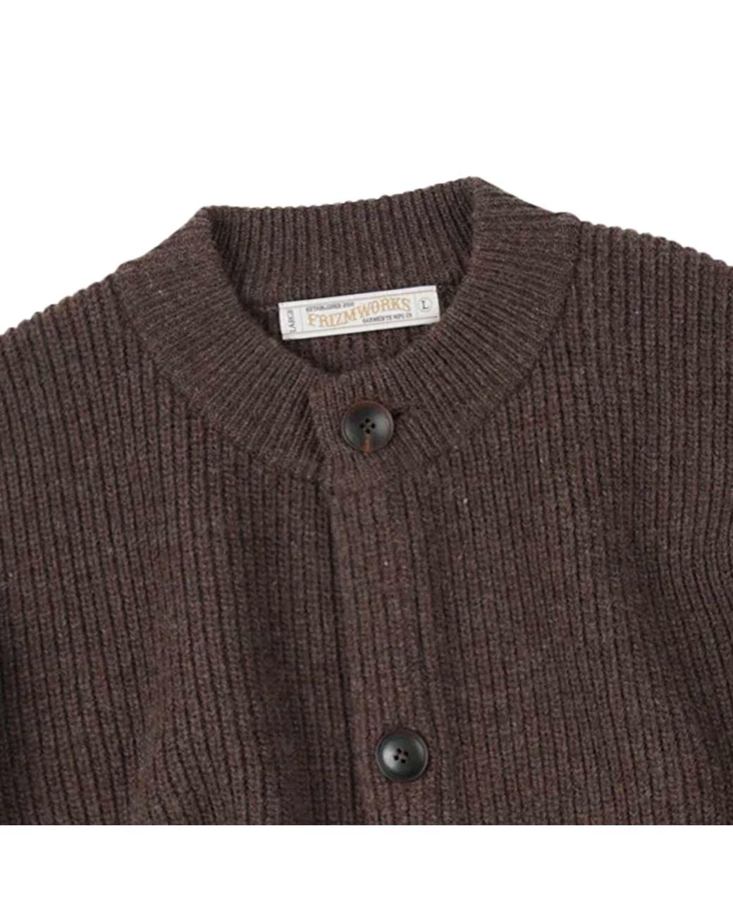 FRIZMWORKS Brown Heavy Wool Round Cardigan for men