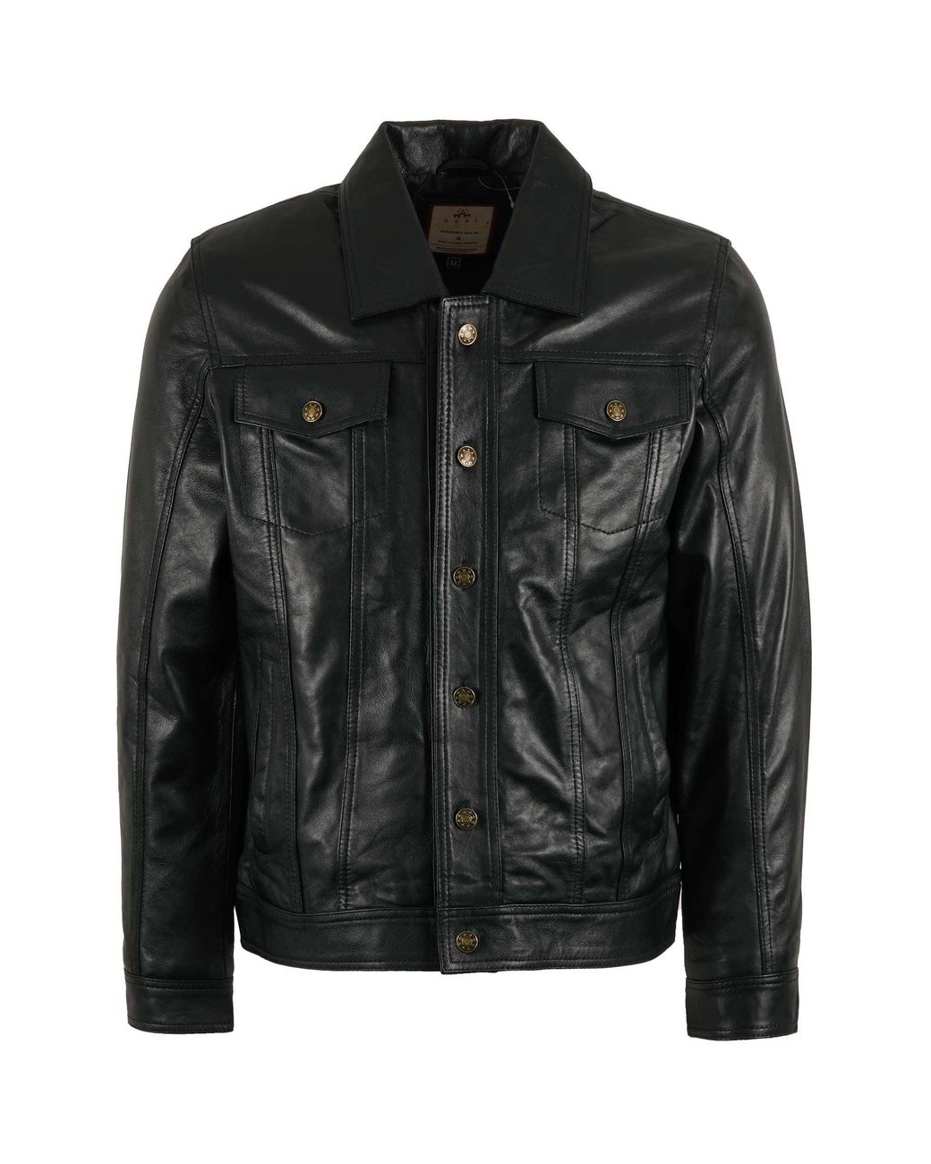 real hoxton Black Leather Trucker Jacket for men