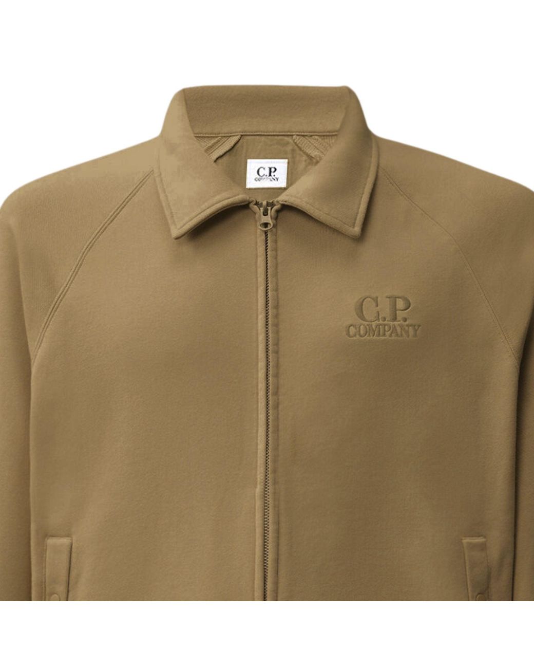 C P Company Green C.P Company Diagonal Raised Fleece Polo Zip Sweatshirt for men