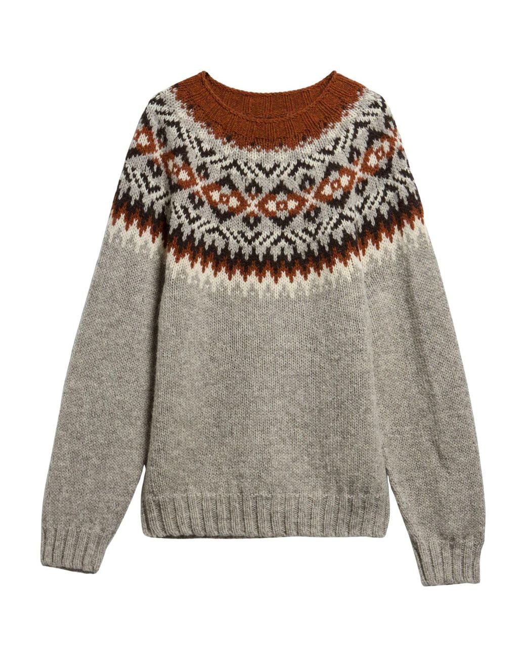 Barbour Gray Scottish Made Fair Isle Crew Neck Jumper for men