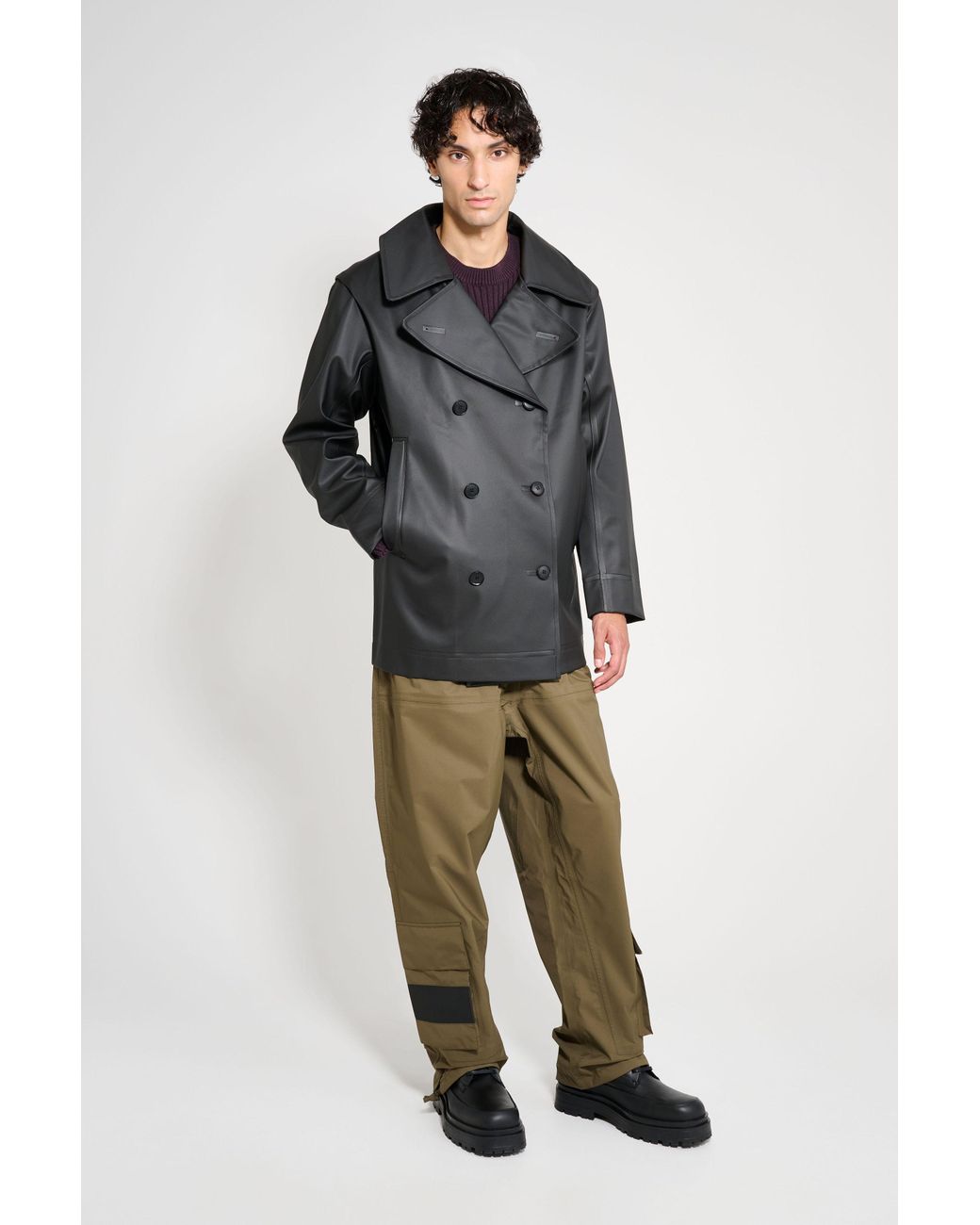 Stutterheim Black Tranholmen Double Breasted Raincoat for men