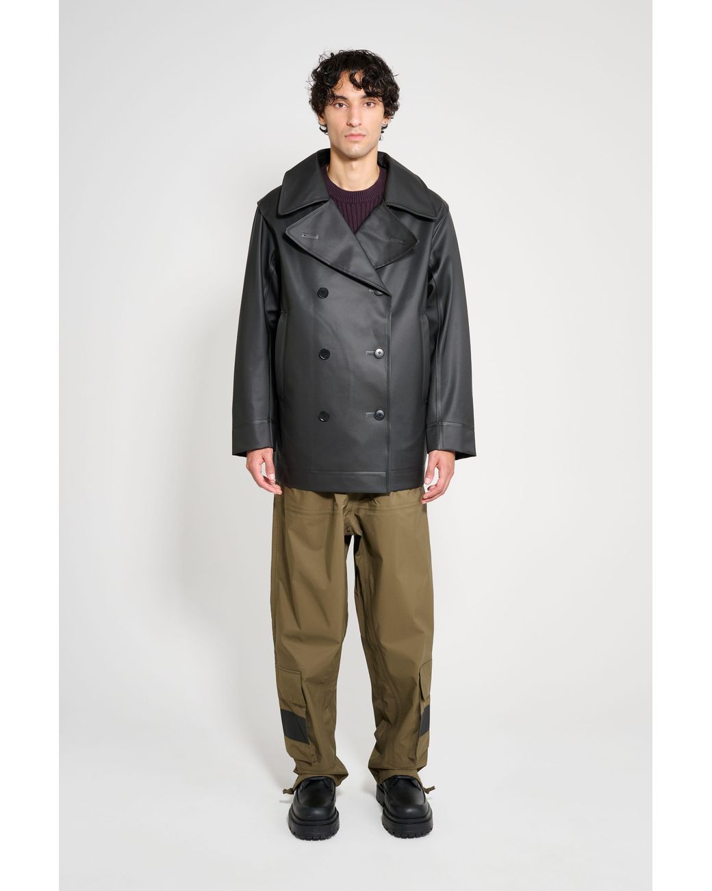 Stutterheim Black Tranholmen Double Breasted Raincoat for men