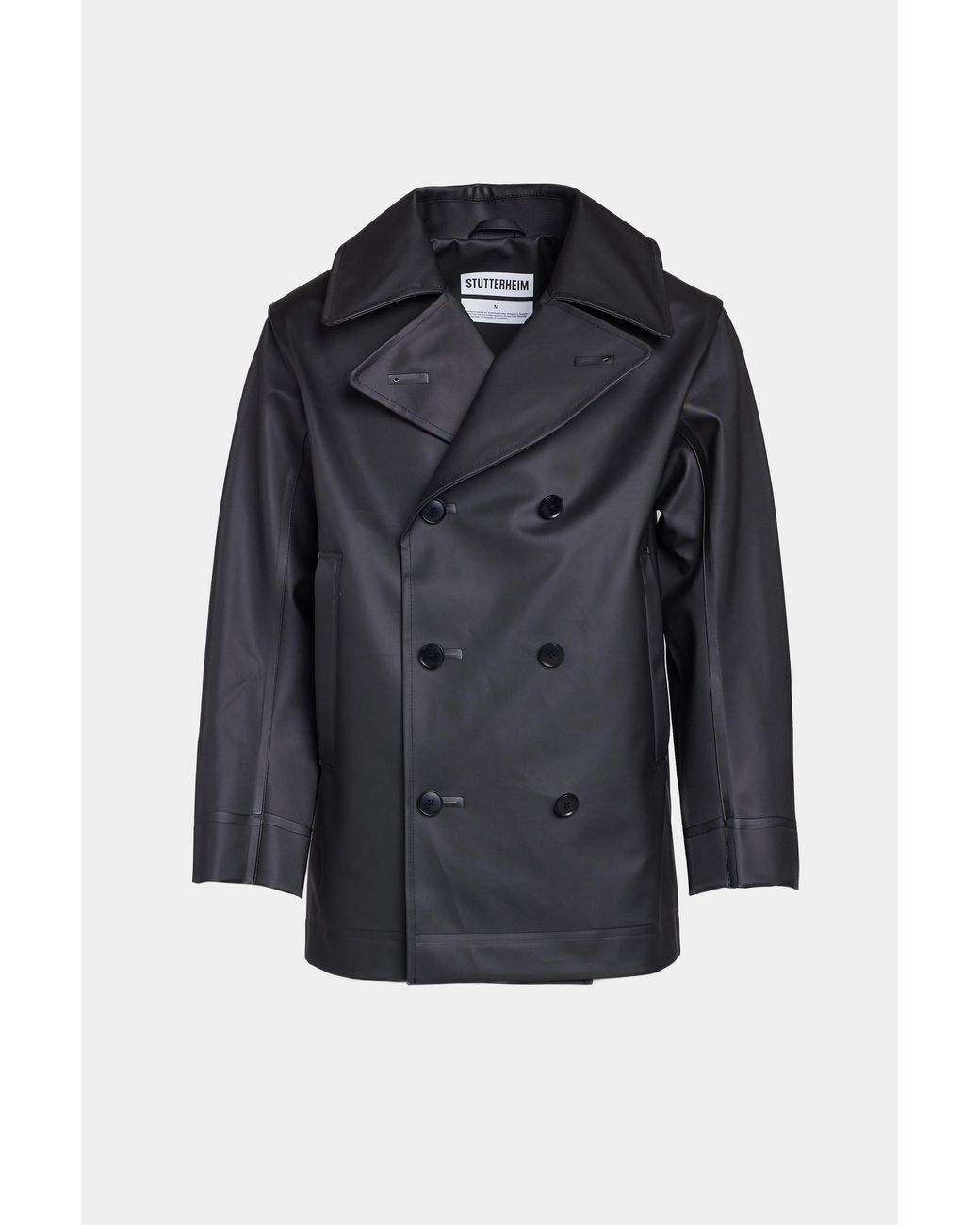 Stutterheim Black Tranholmen Double Breasted Raincoat for men