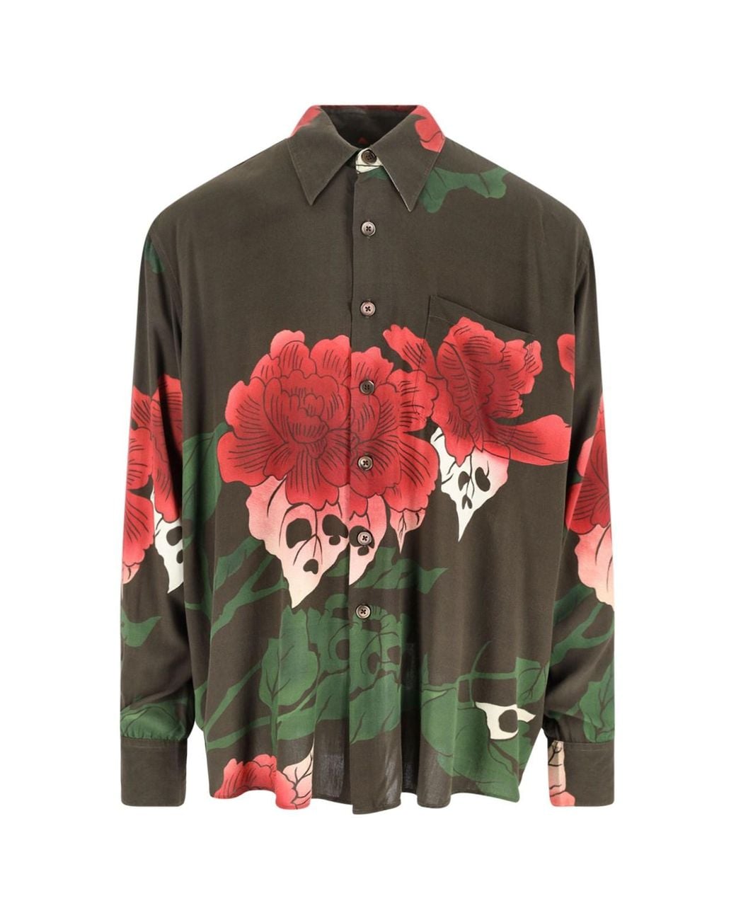 Our Legacy Green Loose-Fit Long-Sleeve Shirt With Bold Floral Pattern for men