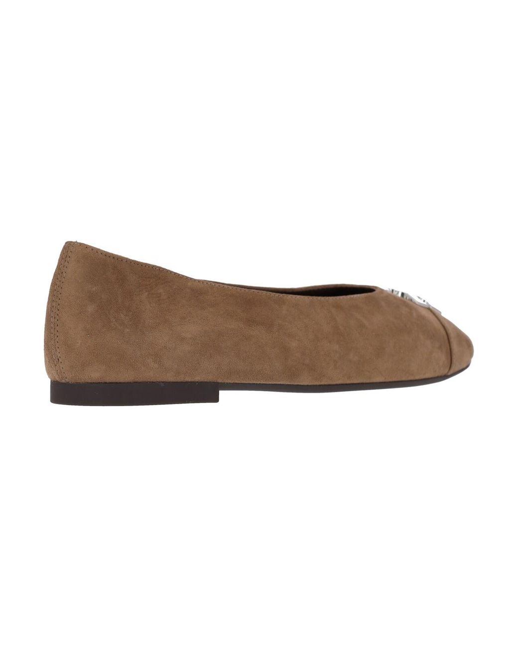 Tory Burch White Suede Ballet Flat With Metallic Toe Detail