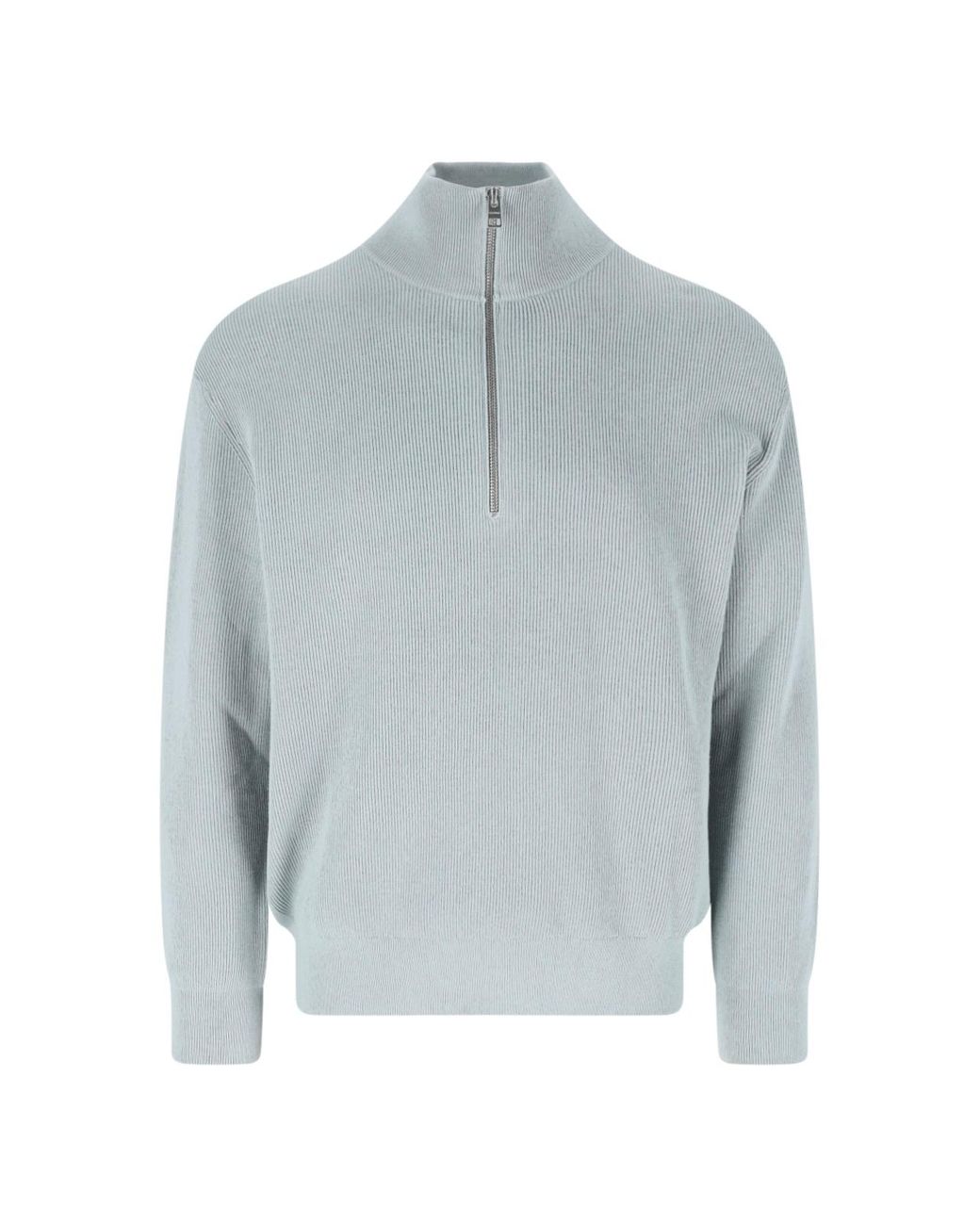 Closed Blue Ribbed Quarter-Zip Mock Neck Sweater for men