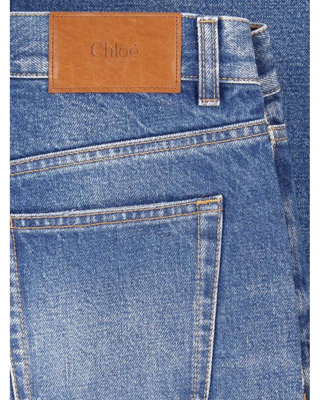 Chloé Blue 100% Cotton Denim Jeans With Calf Leather Patch Pockets