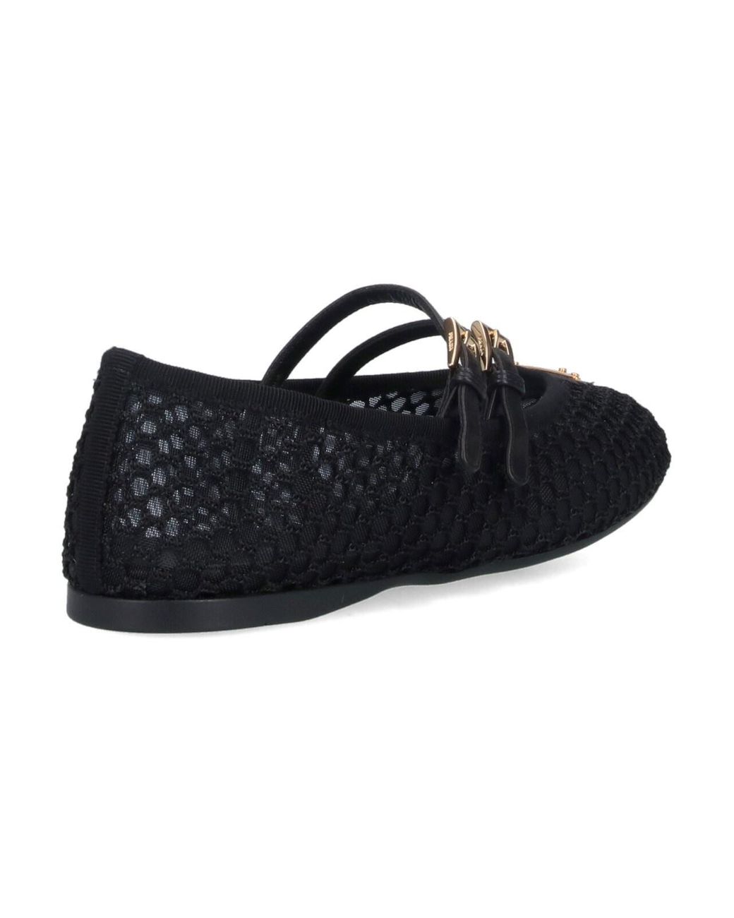 Prada Black Elegant Mesh Ballerina With Triangle Logo