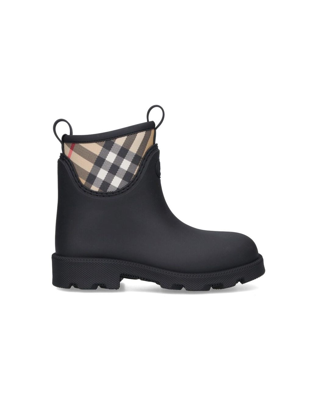 Burberry Black Plaid-Trim Rain Boot