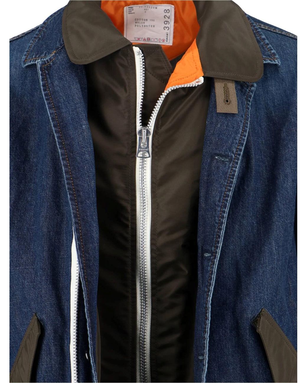 Sacai Blue Structured Zip-Up Jacket With Contrasting Panels for men