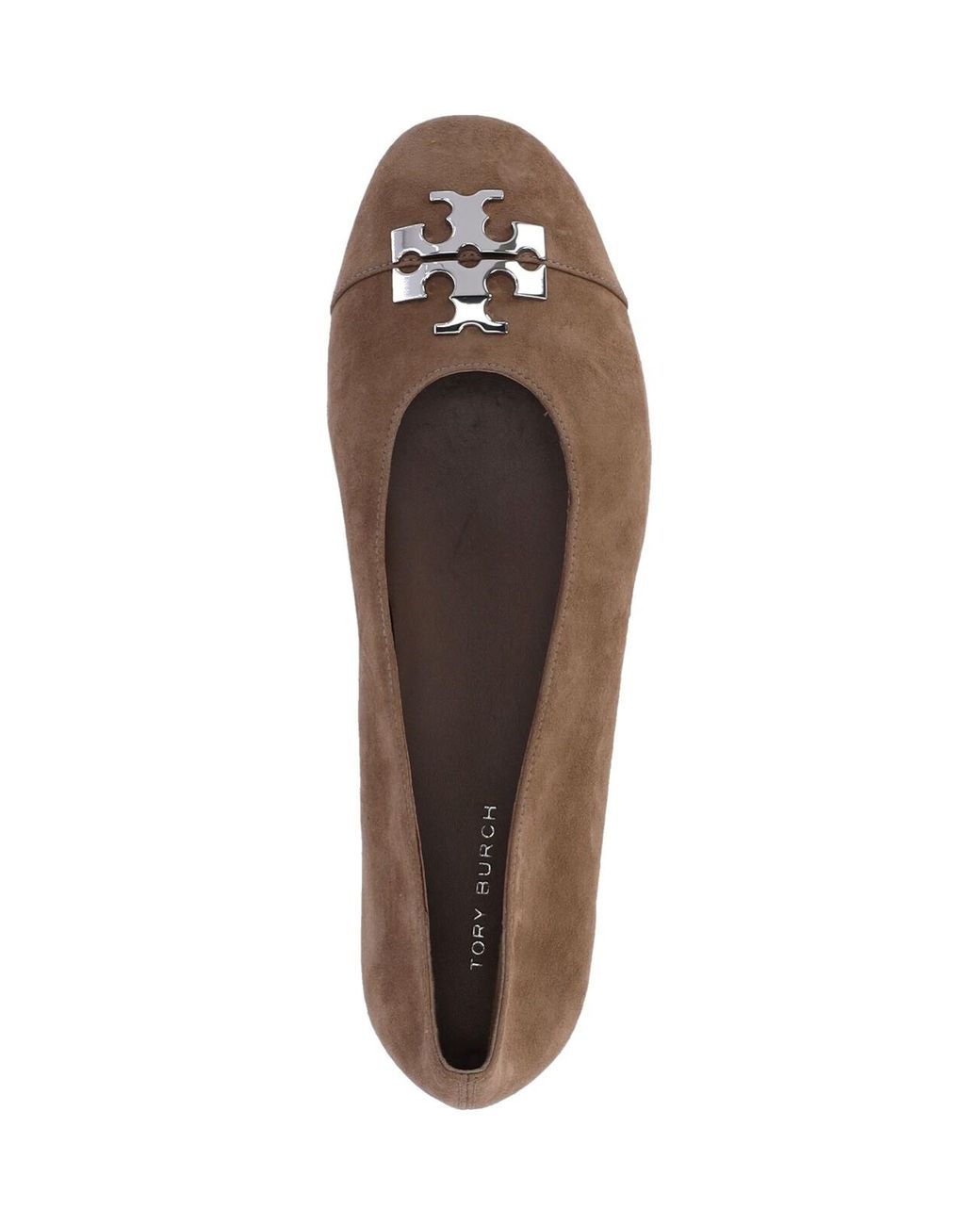 Tory Burch White Suede Ballet Flat With Metallic Toe Detail