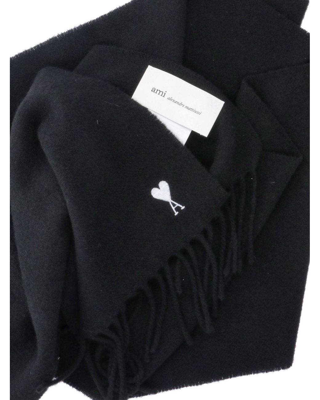 AMI Black Wool Scarf De Cœur"