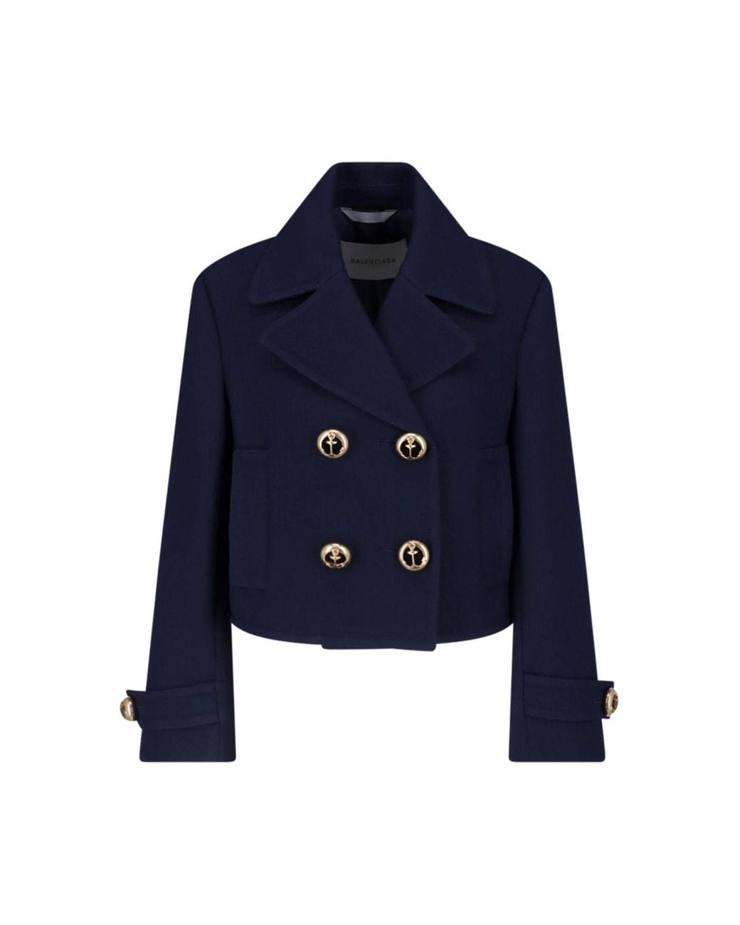 Balenciaga Blue Cropped Double-Breasted Pea Coat Jacket