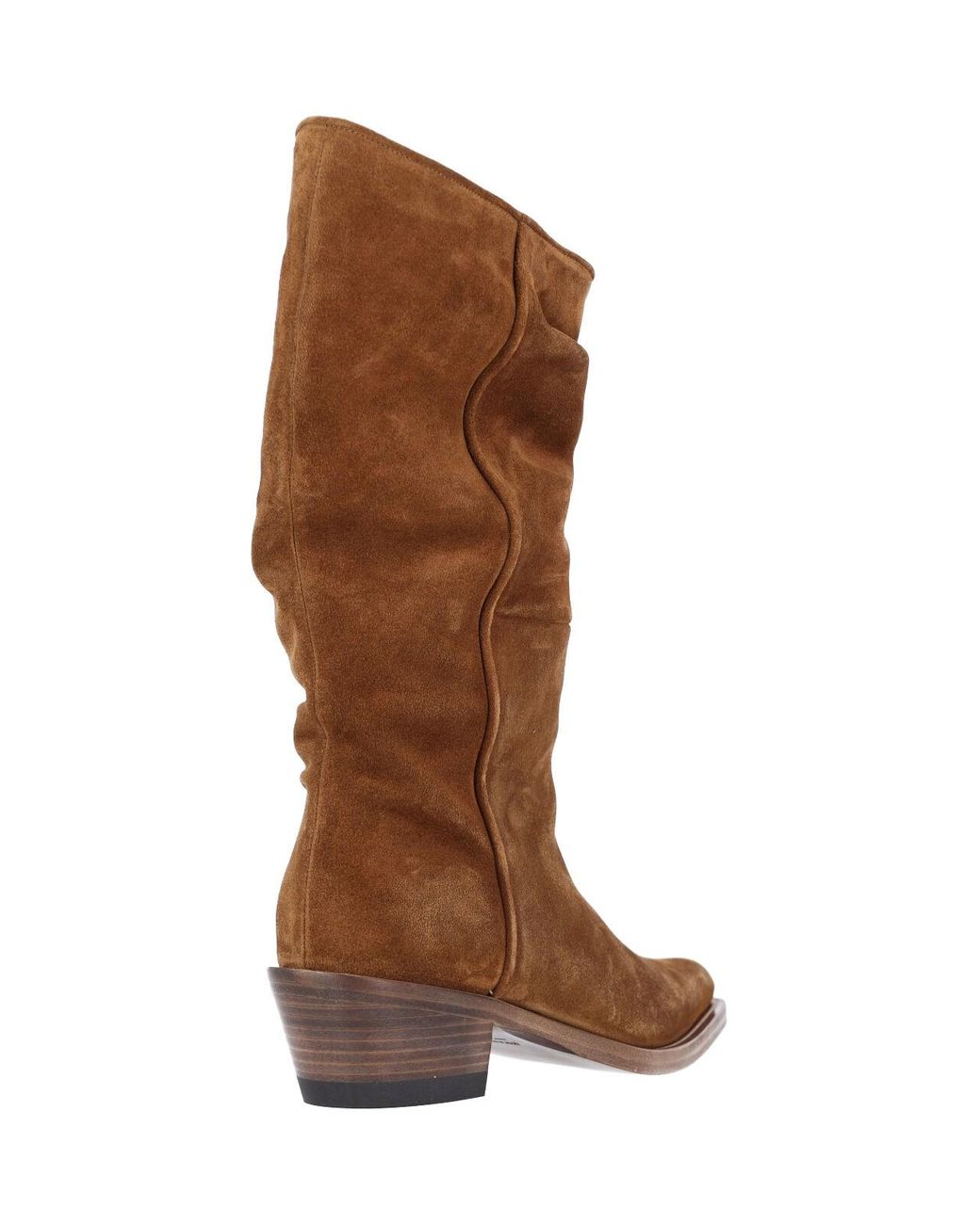 Khaite Brown Suede Slouchy Mid-Calf Western Boot