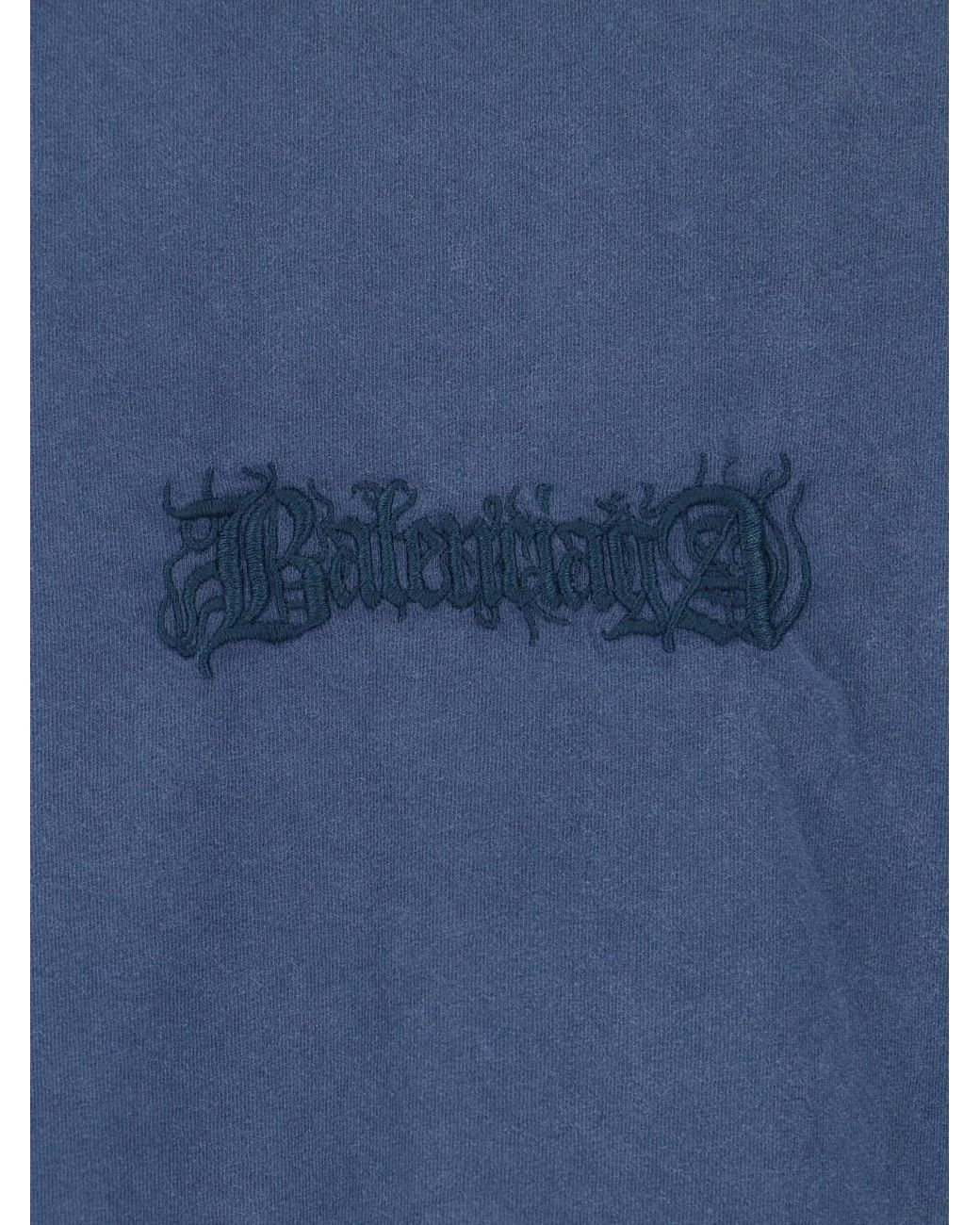 Balenciaga Blue Oversized Logo Graphic T-Shirt for men