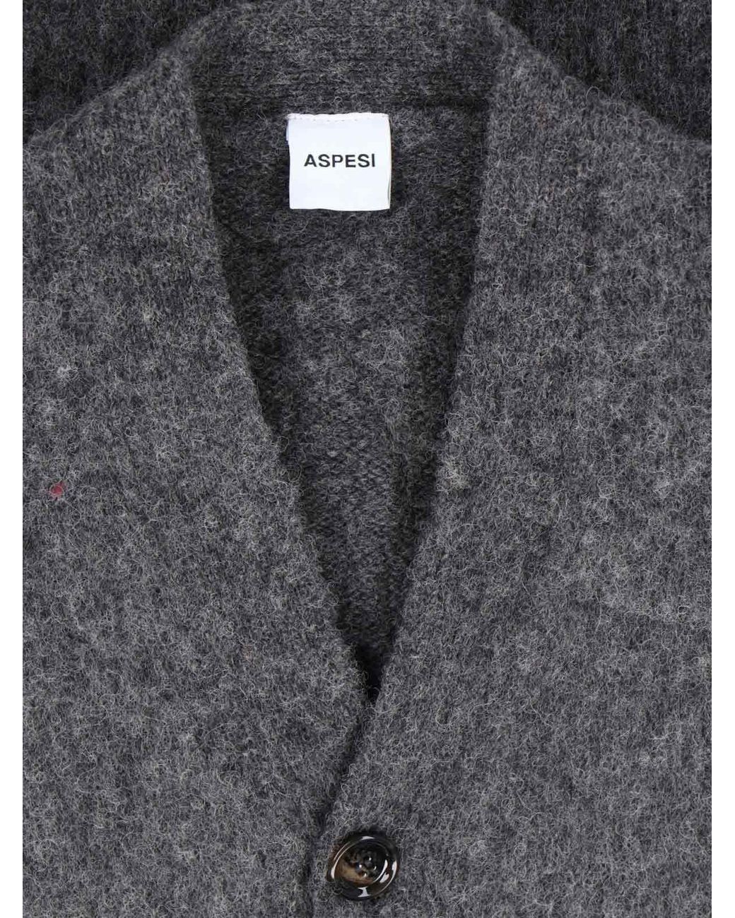 Aspesi Gray Shetland Wool Cardigan for men