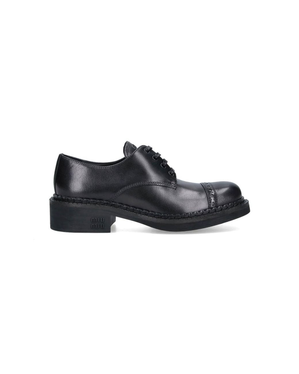 Miu Miu Black Leather Derby Shoes