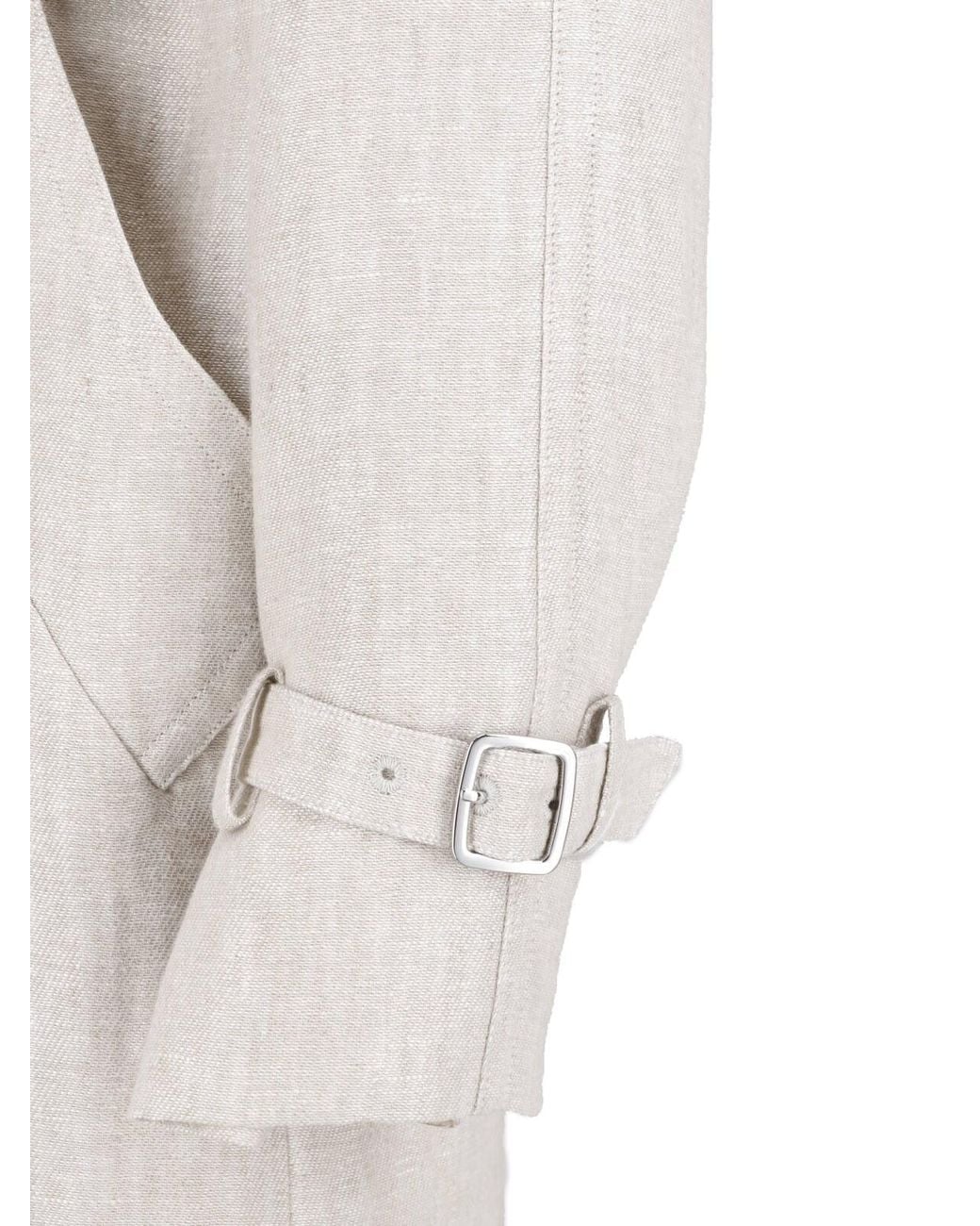 Max Mara Gray Double-Breasted Linen Trench Coat