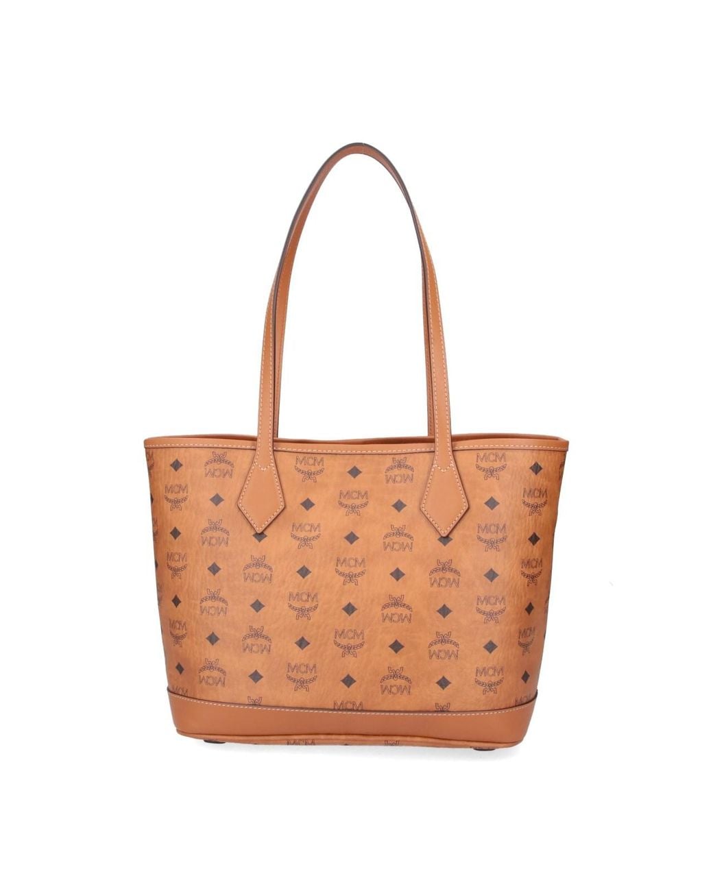 MCM White Monogram Leather Tote Bag