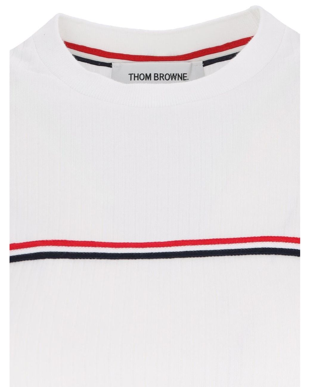 Thom Browne White Three Stripes Logo T-Shirt