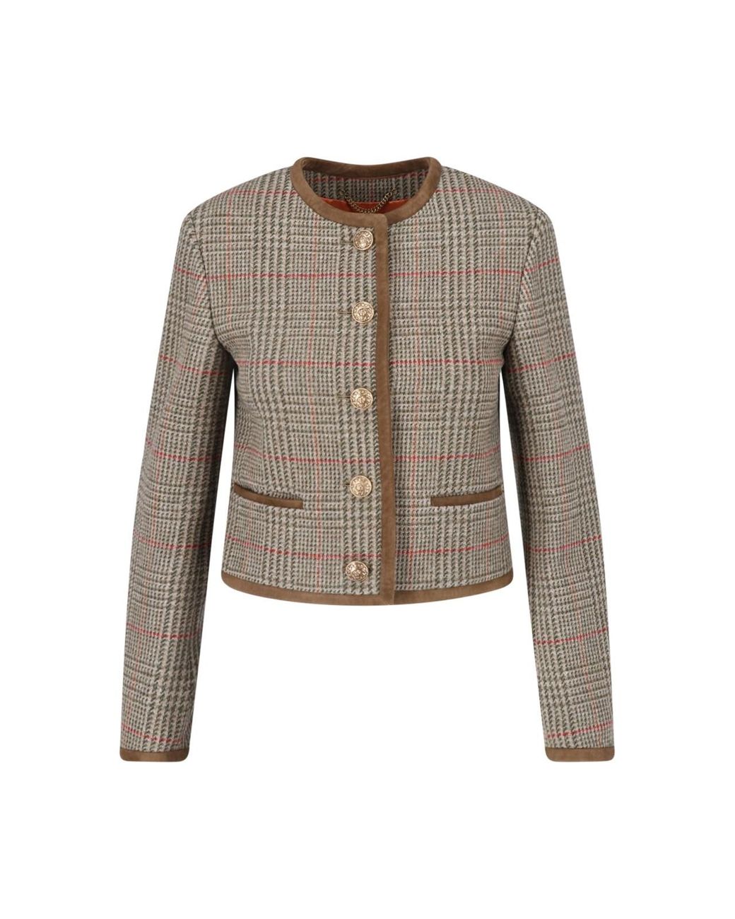 Golden Goose Deluxe Brand Green Cropped Houndstooth Jacket With Button Front