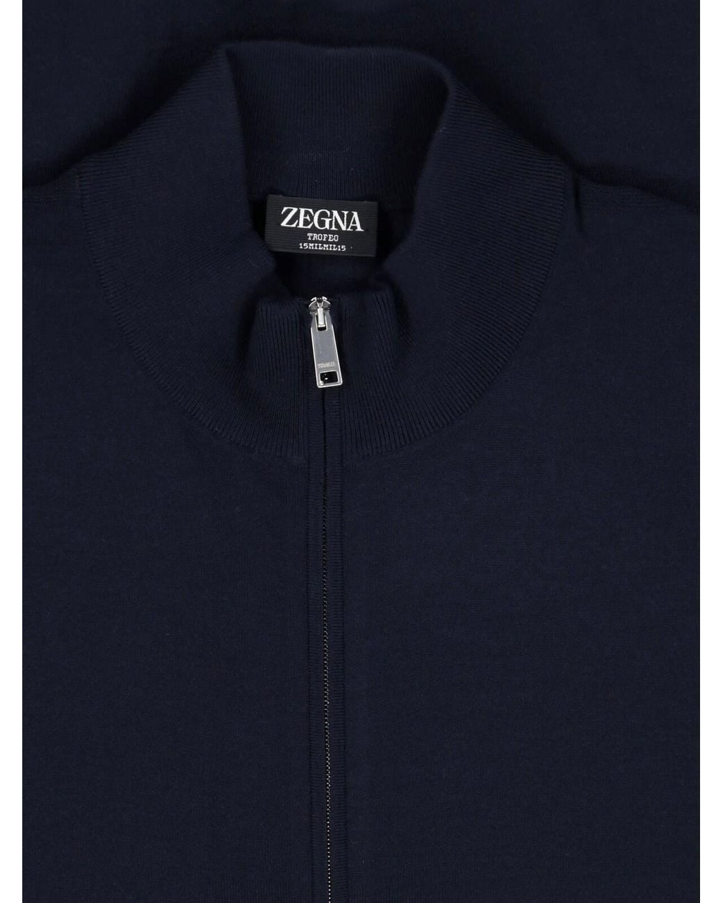 Zegna Blue Wool Zip Cardigan for men