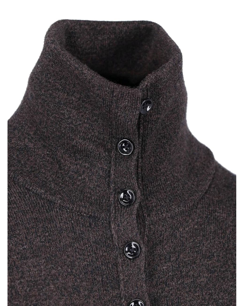 Lemaire Black Wool Button-Front Turtleneck Cardigan