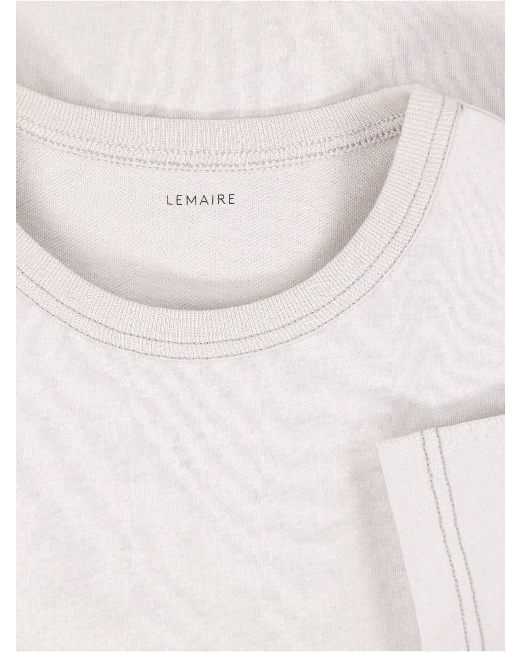 Lemaire White Cream Cotton-Linen Contrast Stitching T-Shirt for men