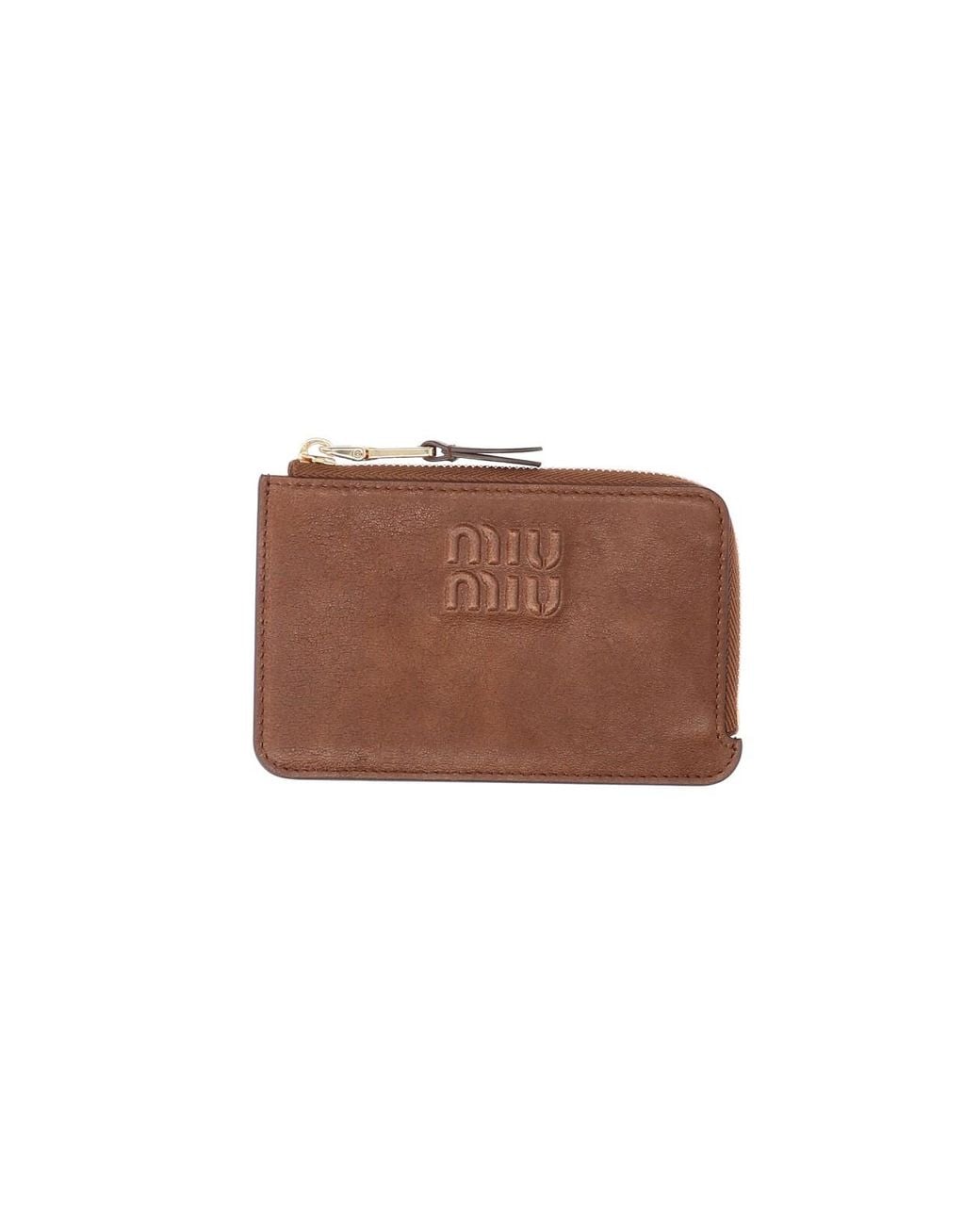 Miu Miu Brown Leather Zip Card Holder