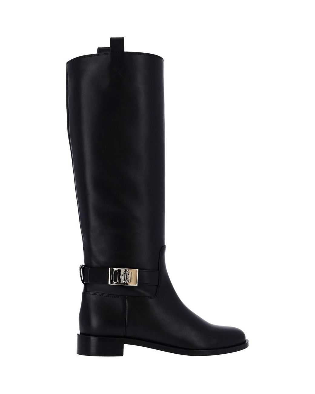 Ferragamo Black Tall Leather Boots With Buckle Detail