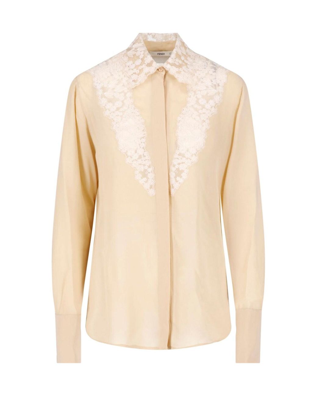 Fendi Natural Silk Georgette And Lace Shirt