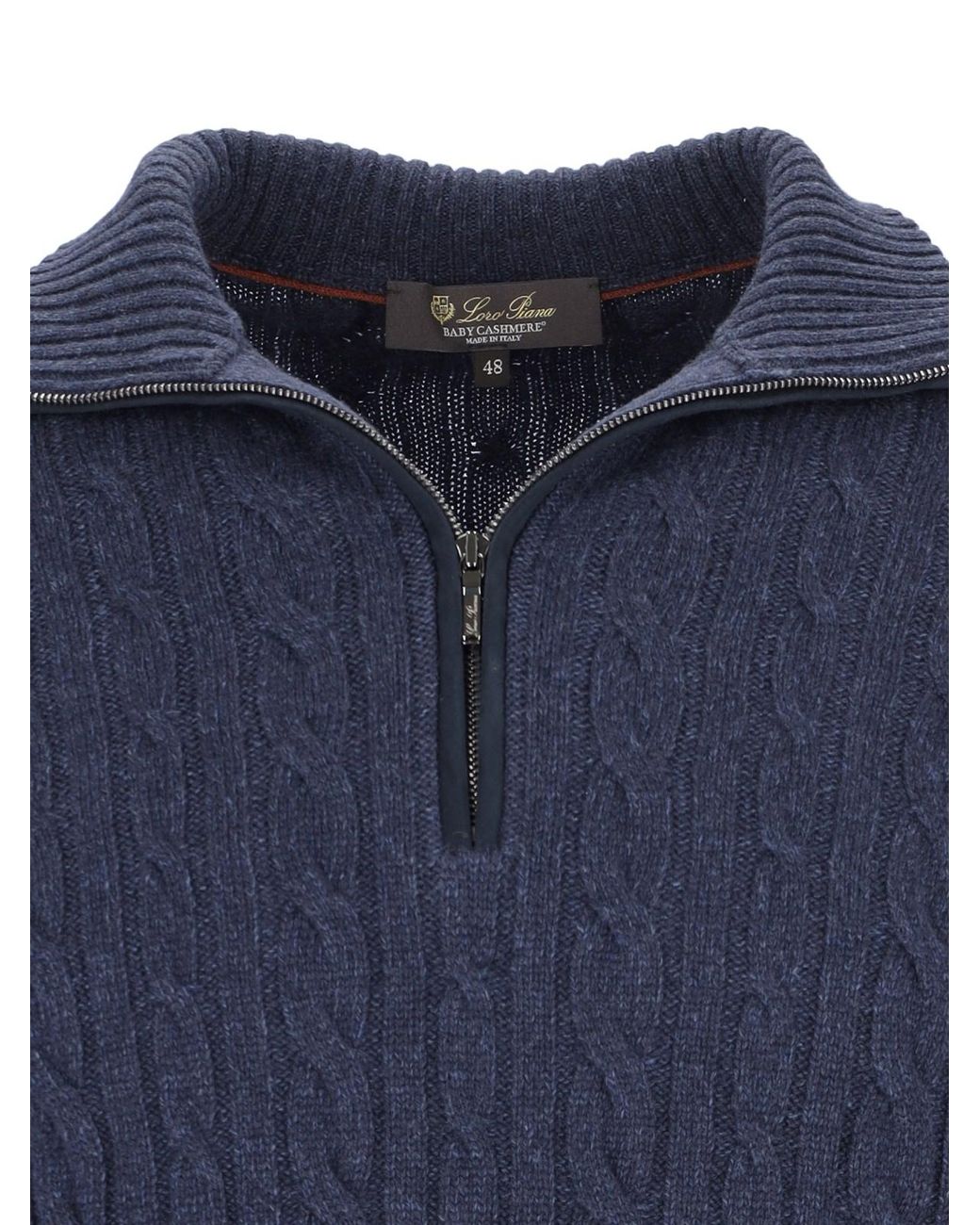 Loro Piana Blue Half Neck Braided Sweater for men