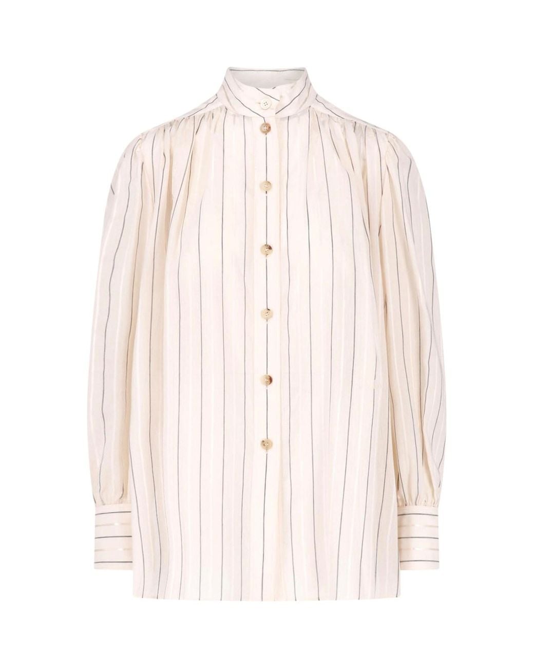 Chloé White Silk-Cotton Blend Button-Down Shirt With Buffalo Horn Buttons