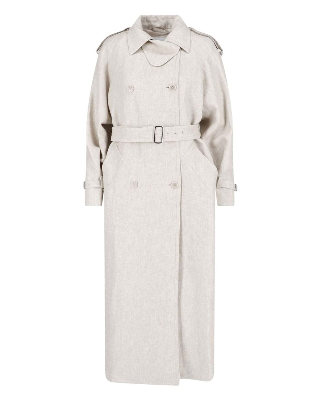 Max Mara Gray Double-Breasted Linen Trench Coat