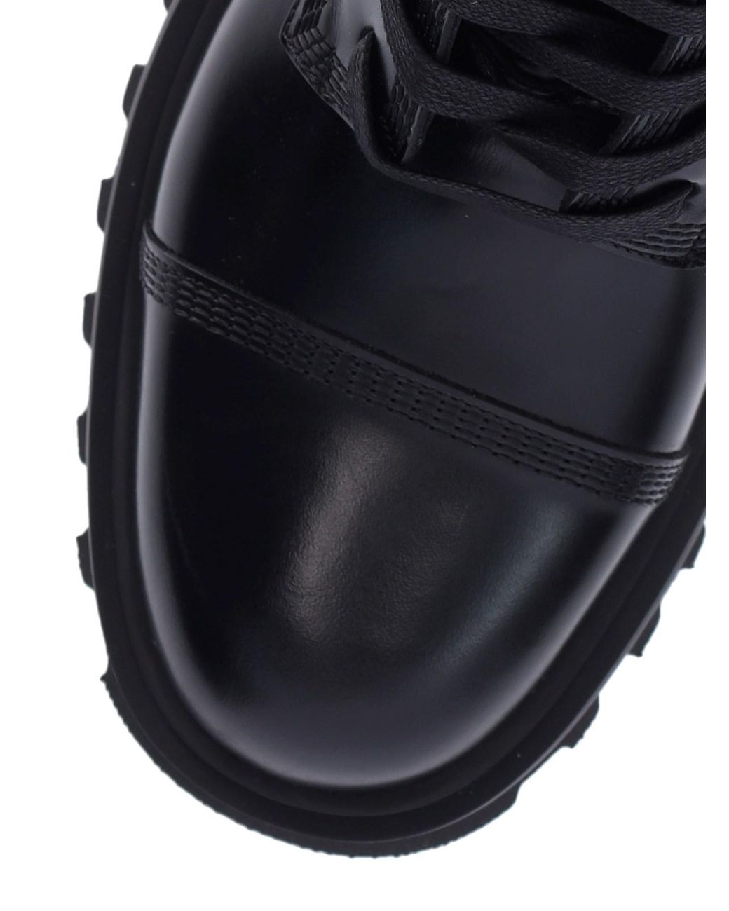 Ferragamo Black Glossy Leather Combat Boots