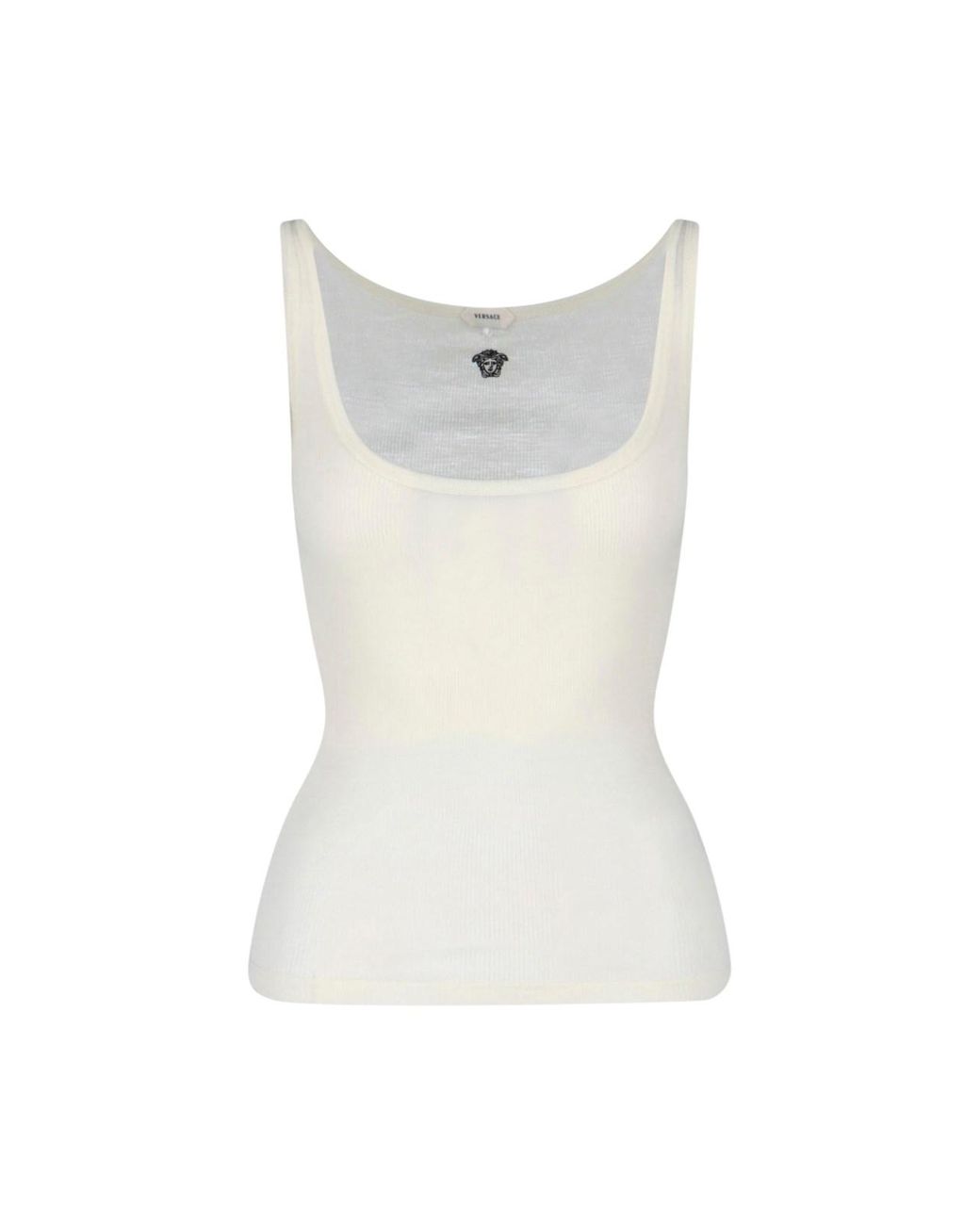 Versace White Cream Ribbed Medusa Wool Top