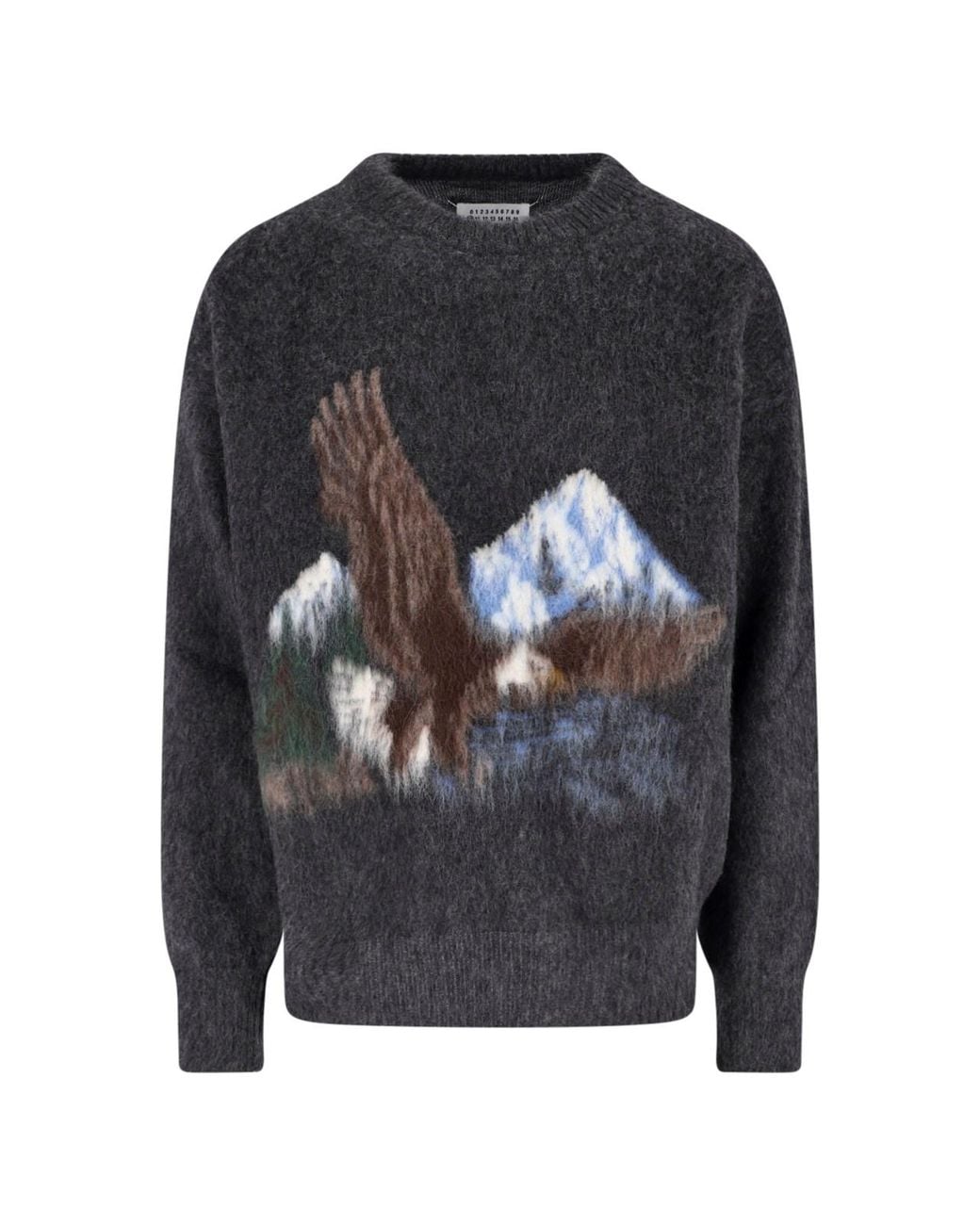 Maison Margiela Black Intarsia Knit Sweater With Eagle Design And Four Stitches for men