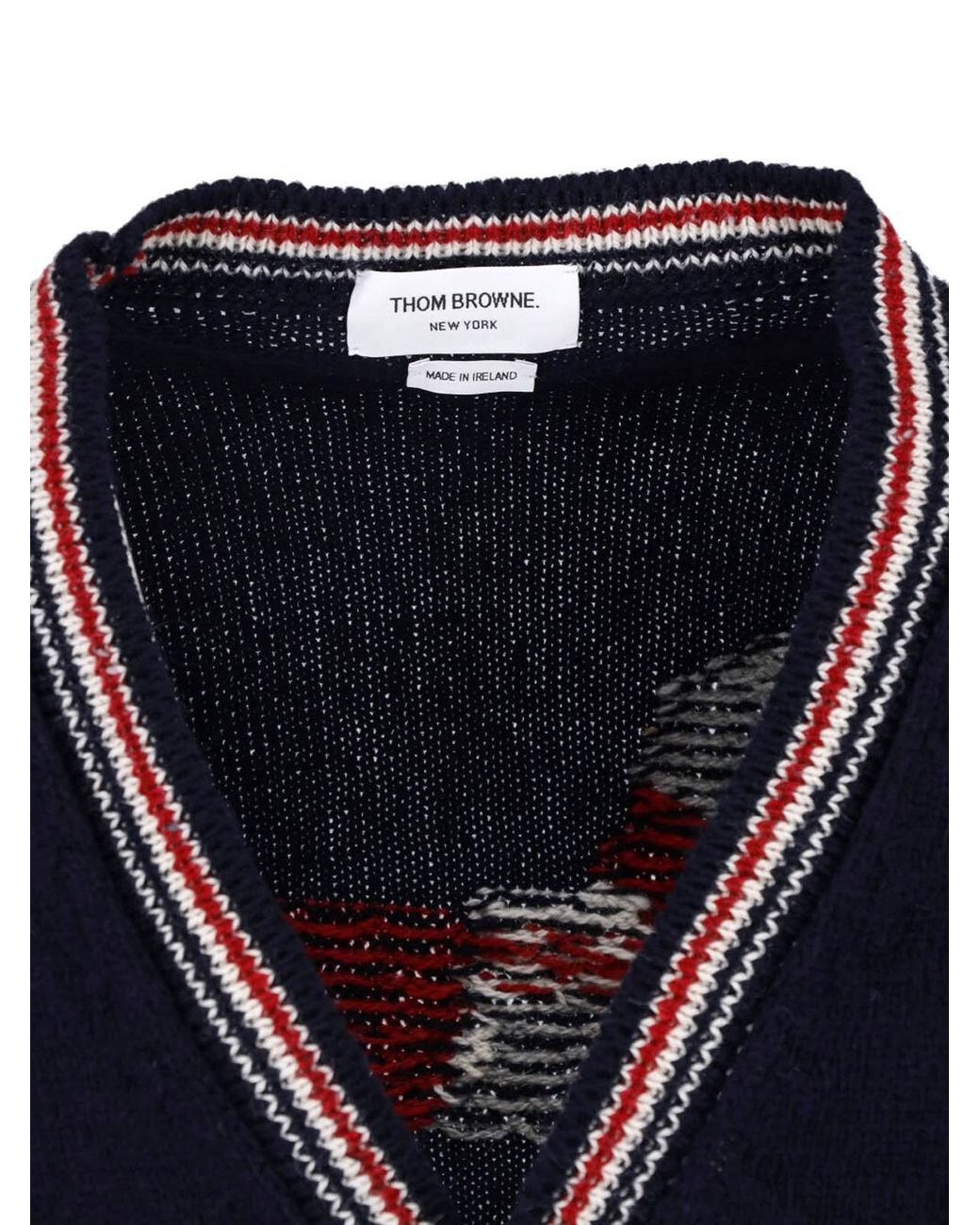 Thom Browne Blue Striped Trim V-Neck Cardigan for men