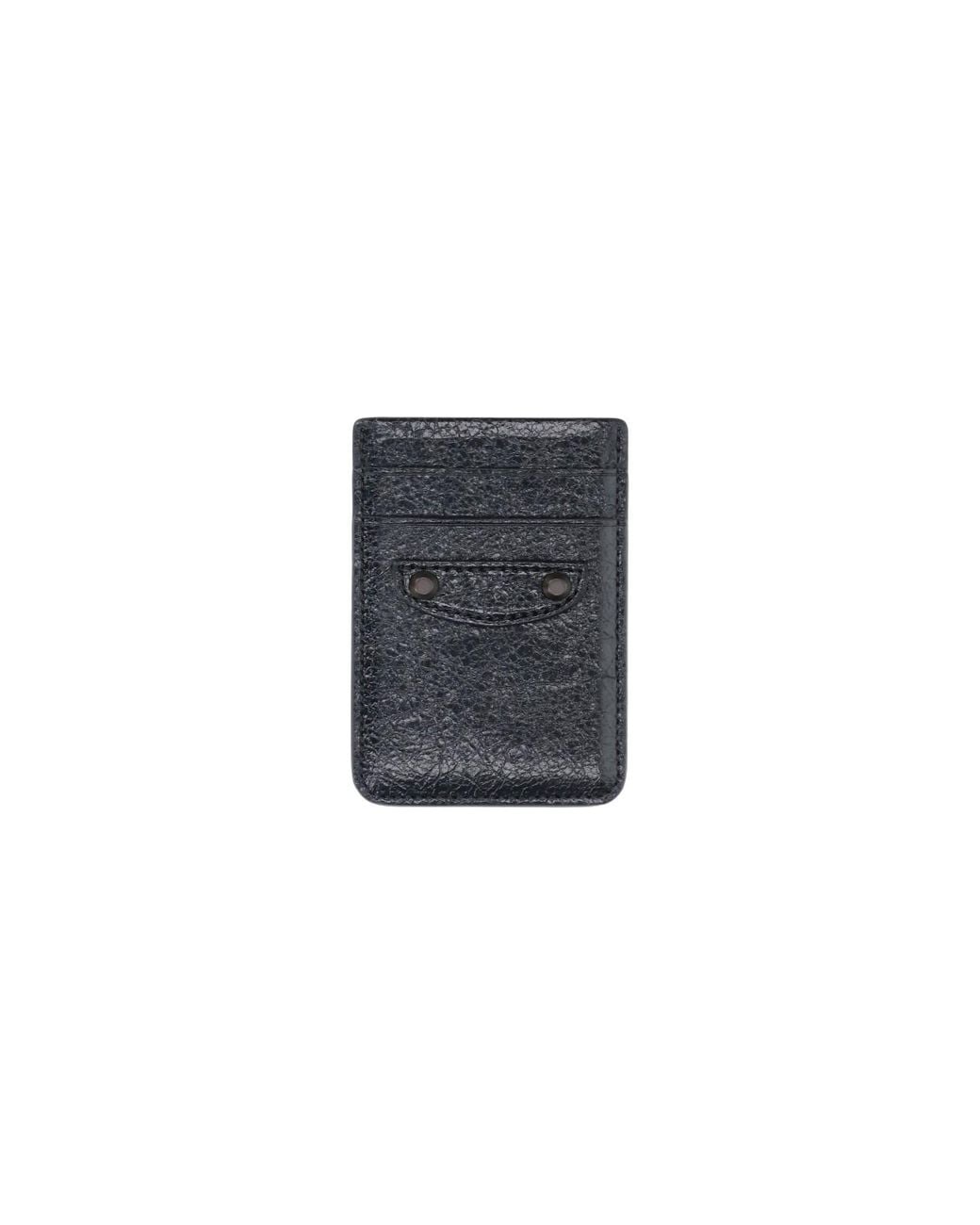 Balenciaga Black Leather Card Holder With Front Pocket for men