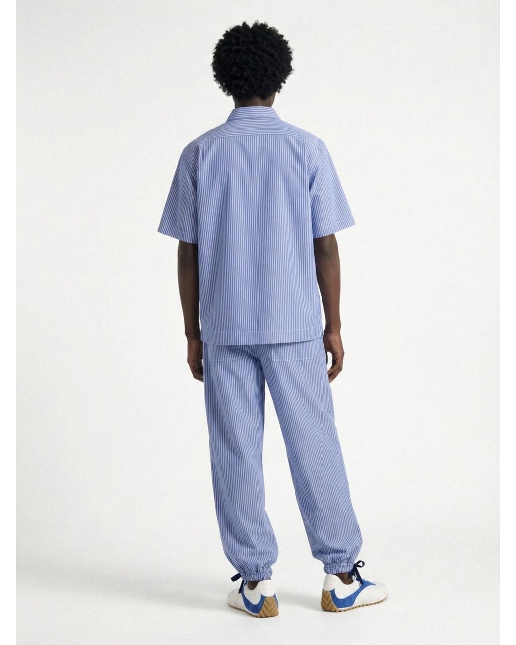 Sacai Blue Striped Cotton Poplin Shirt for men