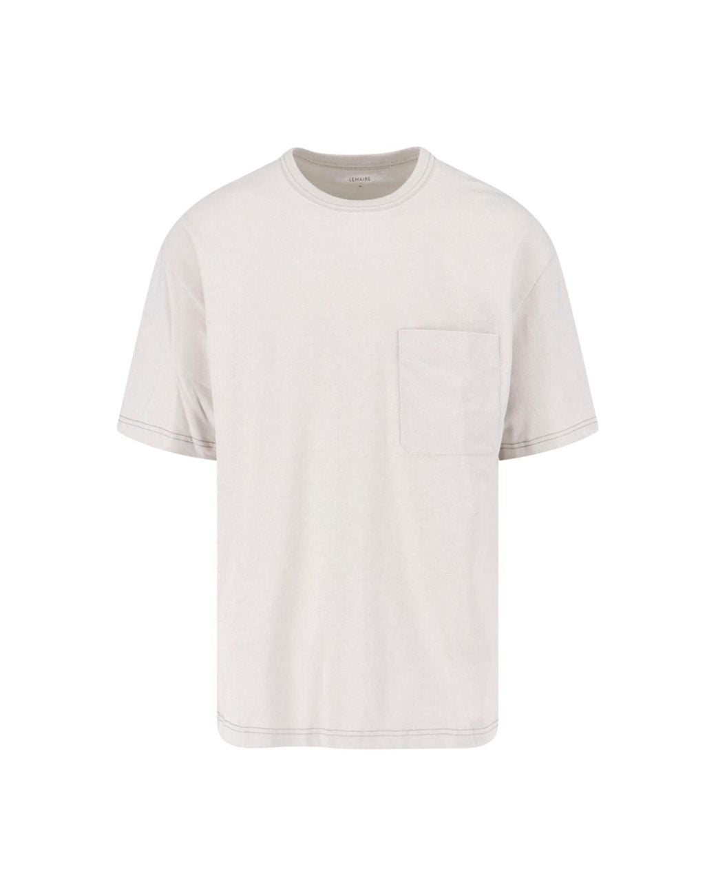 Lemaire White Cream Cotton-Linen Contrast Stitching T-Shirt for men
