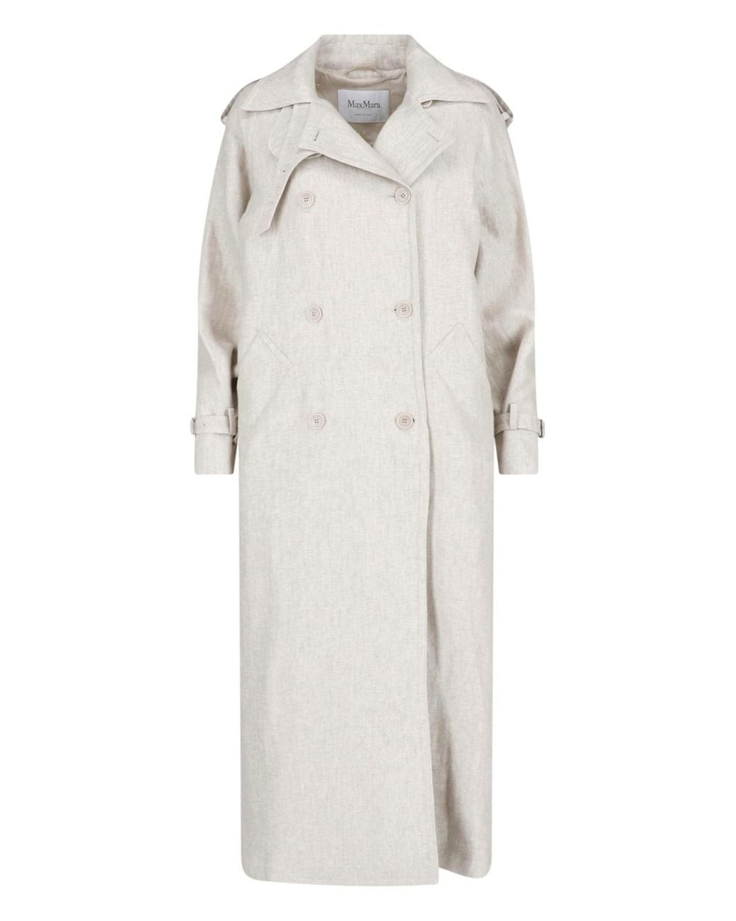 Max Mara Gray Double-Breasted Linen Trench Coat