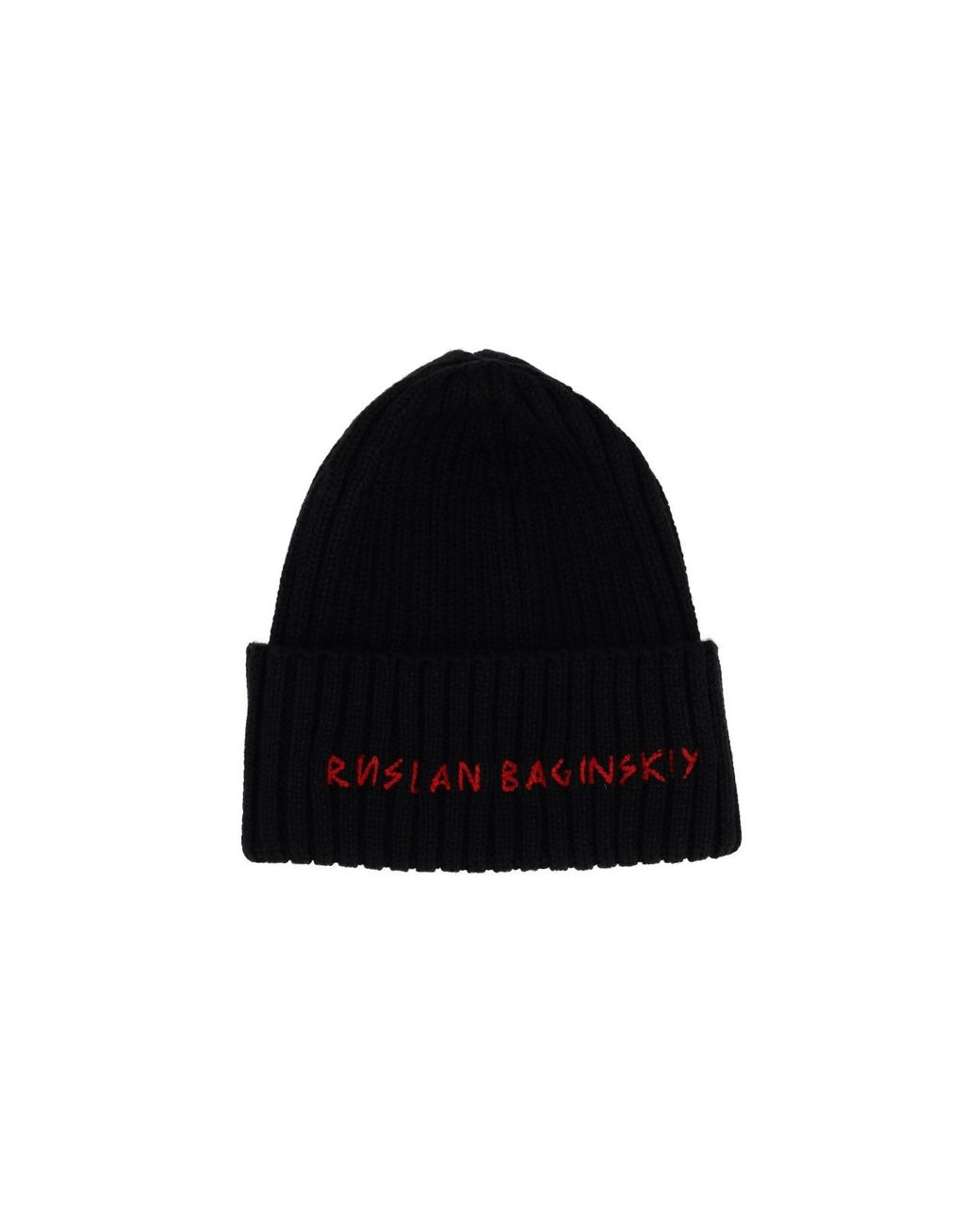Ruslan Baginskiy Black Embroidered Ribbed Knit Beanie