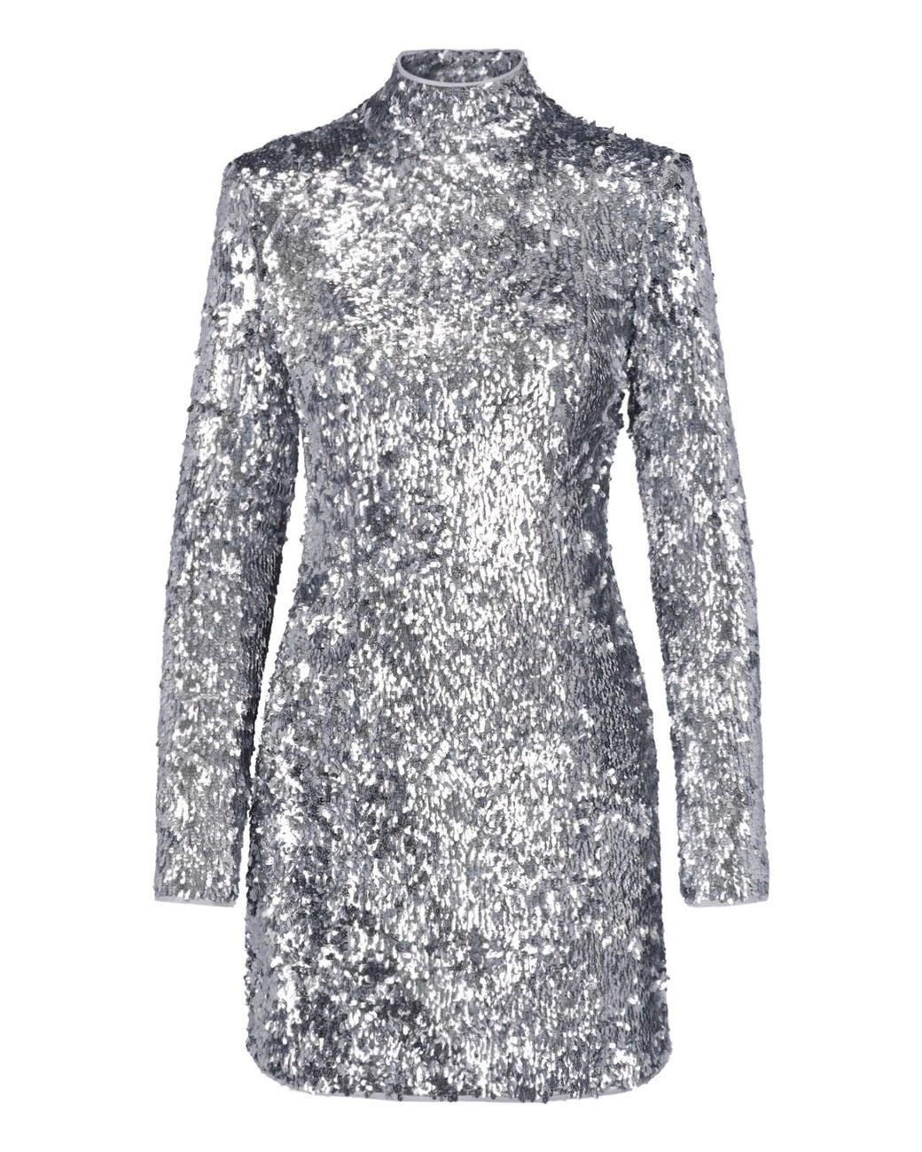 Balmain Blue Mini Sequined High-Neck Long-Sleeve Dress