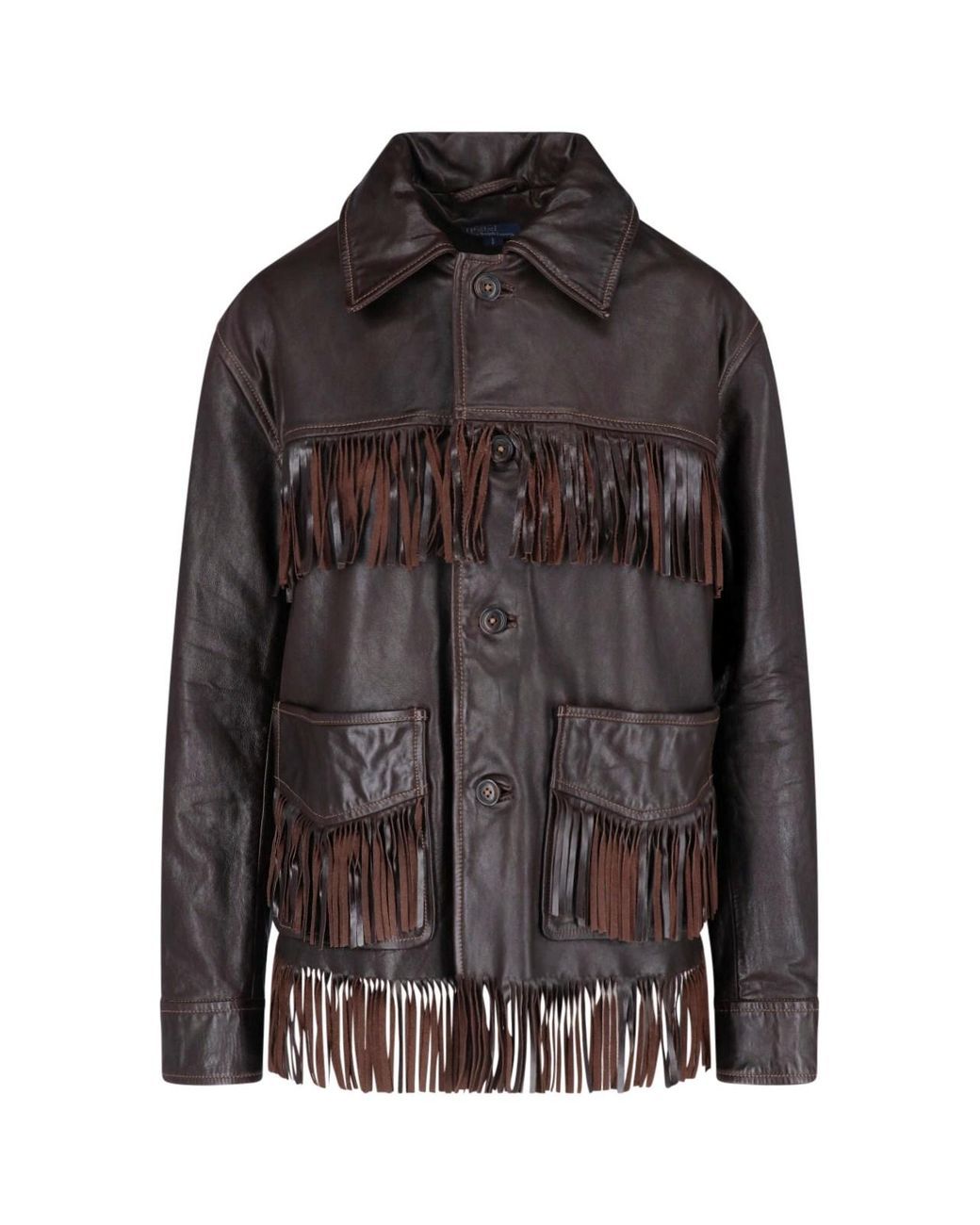 Polo Ralph Lauren Black Fringed Leather Jacket With Classic Collar