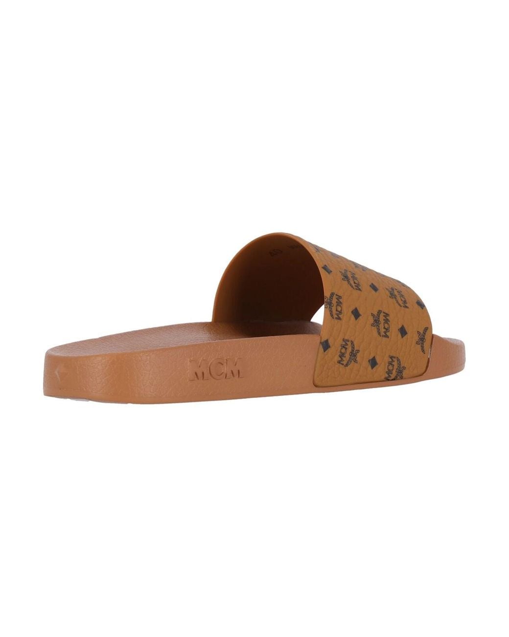 MCM White Visetos Slide Sandals
