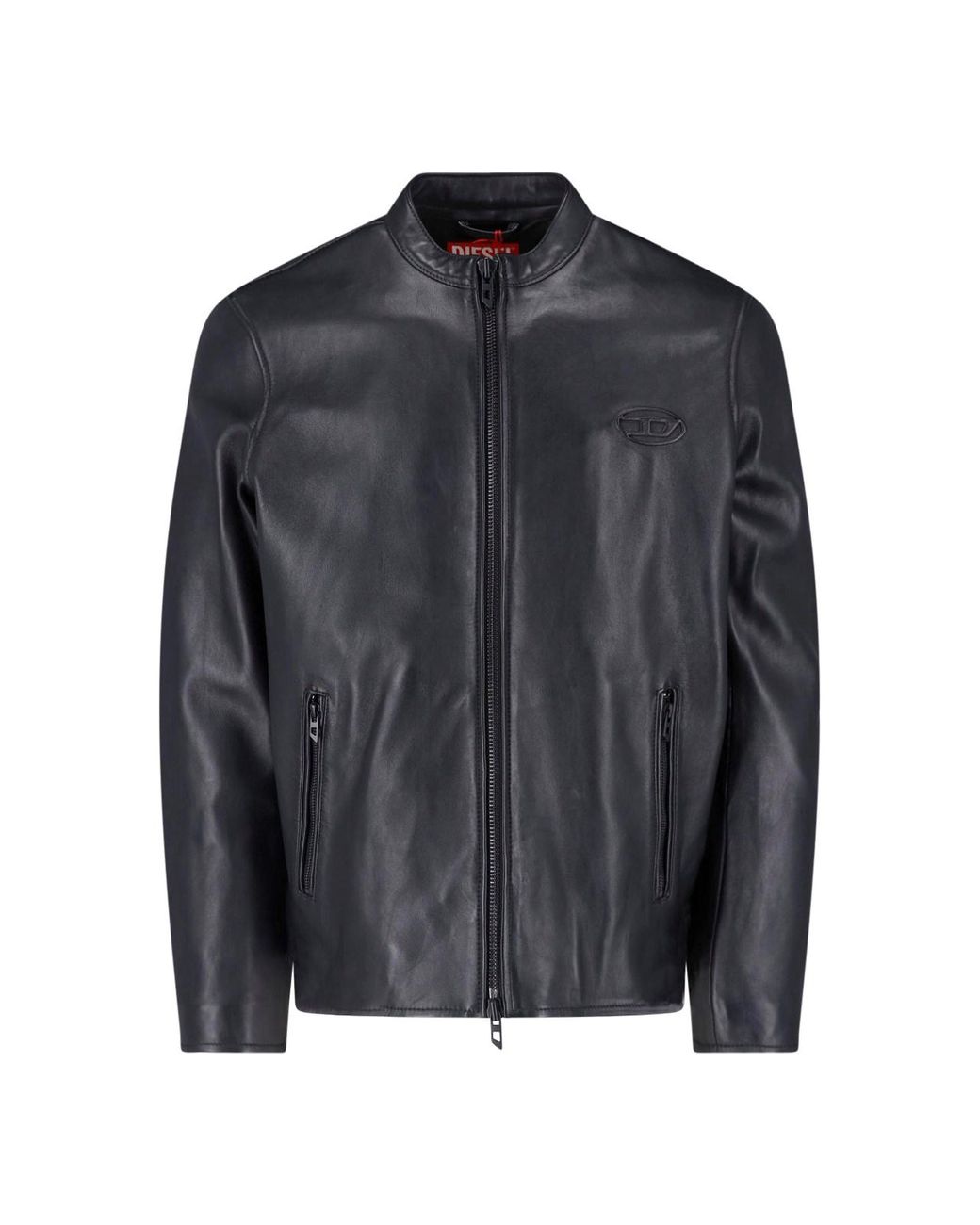 DIESEL Black Lambskin Oval D Leather Jacket for men