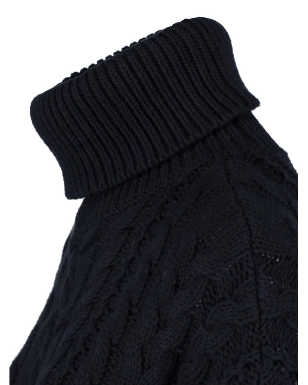 Ralph Lauren Blue Cable-Knit Cropped Ribbed Cotton Turtleneck Sweater