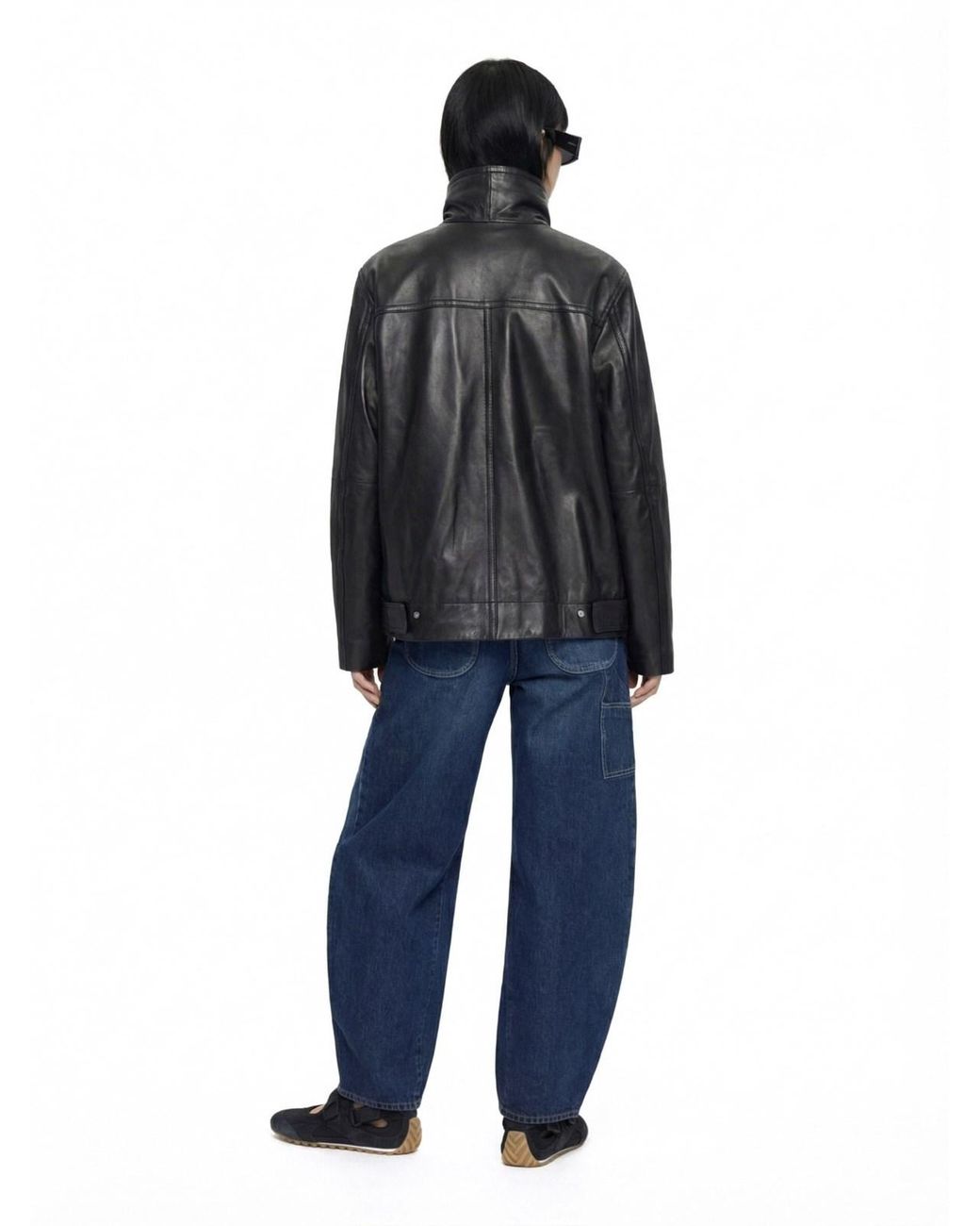 Sportmax Black Oversized Leather Jacket