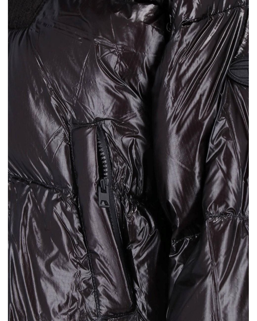 DIESEL Black Cropped Puffer Jacket With Ribbed Knit Stand Collar